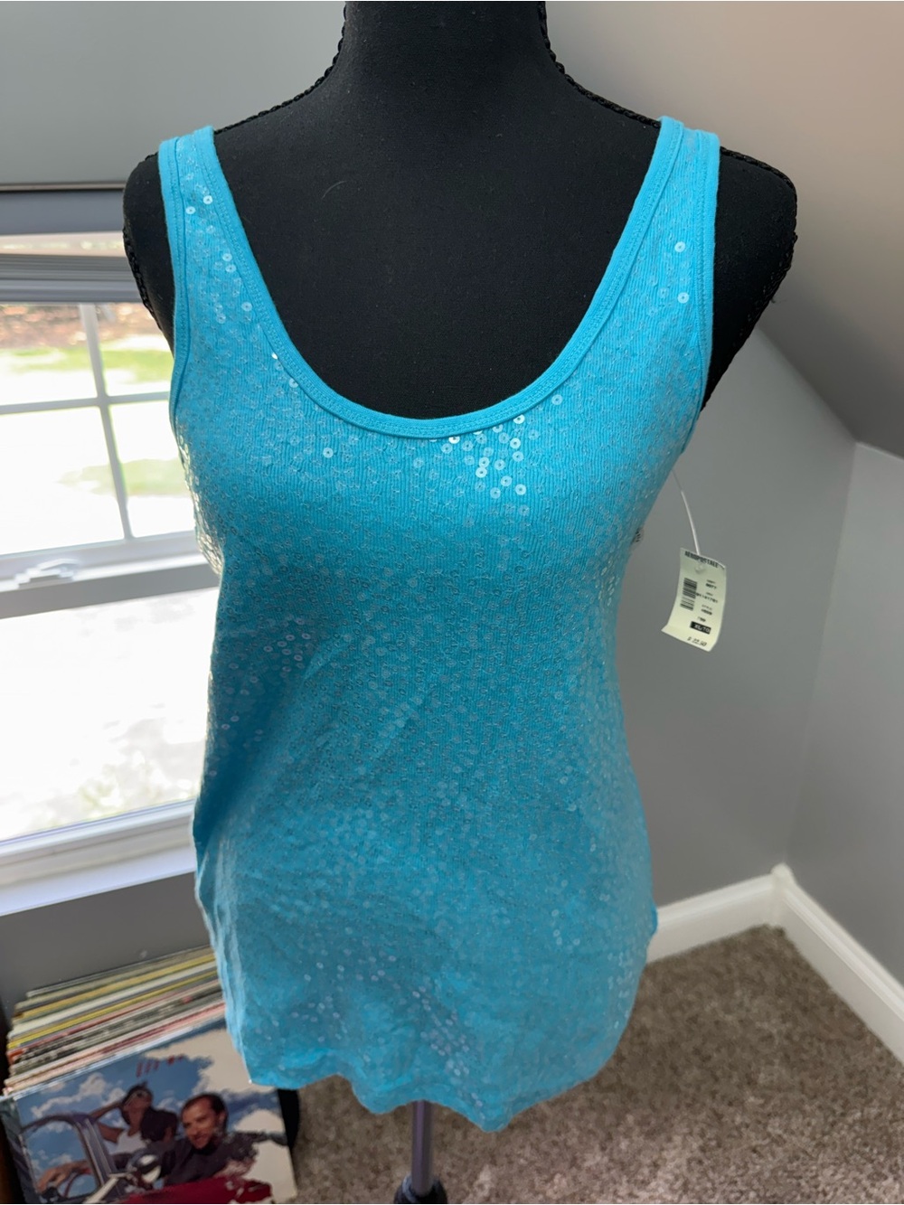 Aeropostale Sequined Scoop Neck Tank Top - Turquoise